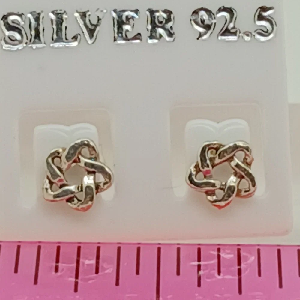 Sterling Silver 925 Celtic Knot Star Stud Earrings Interwoven Geometric Vintage - Picture 13 of 16